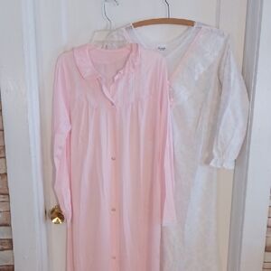 Pink and White Lace Robe Set Nylon Robe And Brushed Gown Set